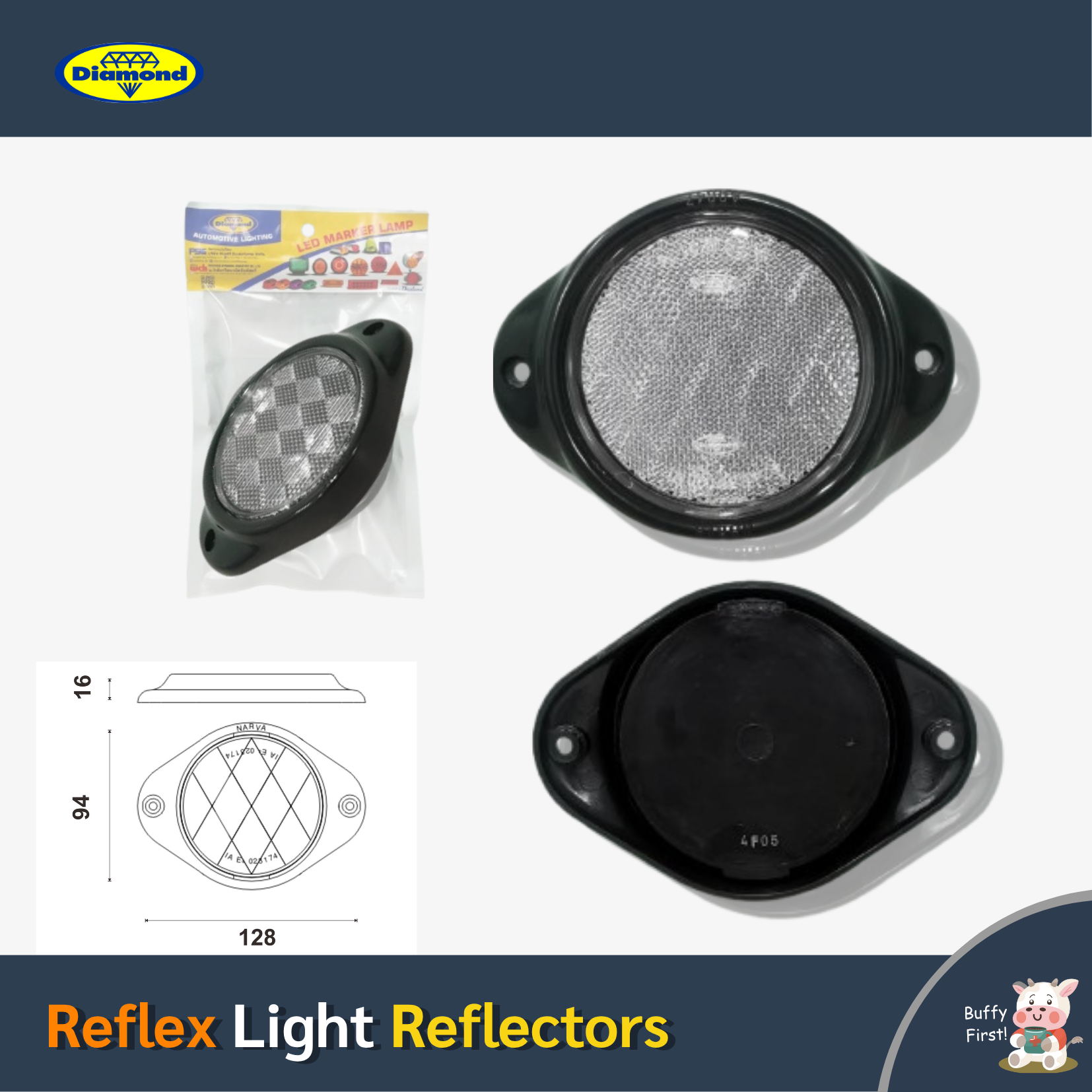ไฟตราเพชร 01-721 Reflective Reflector for Trailers and Trucks, white ...