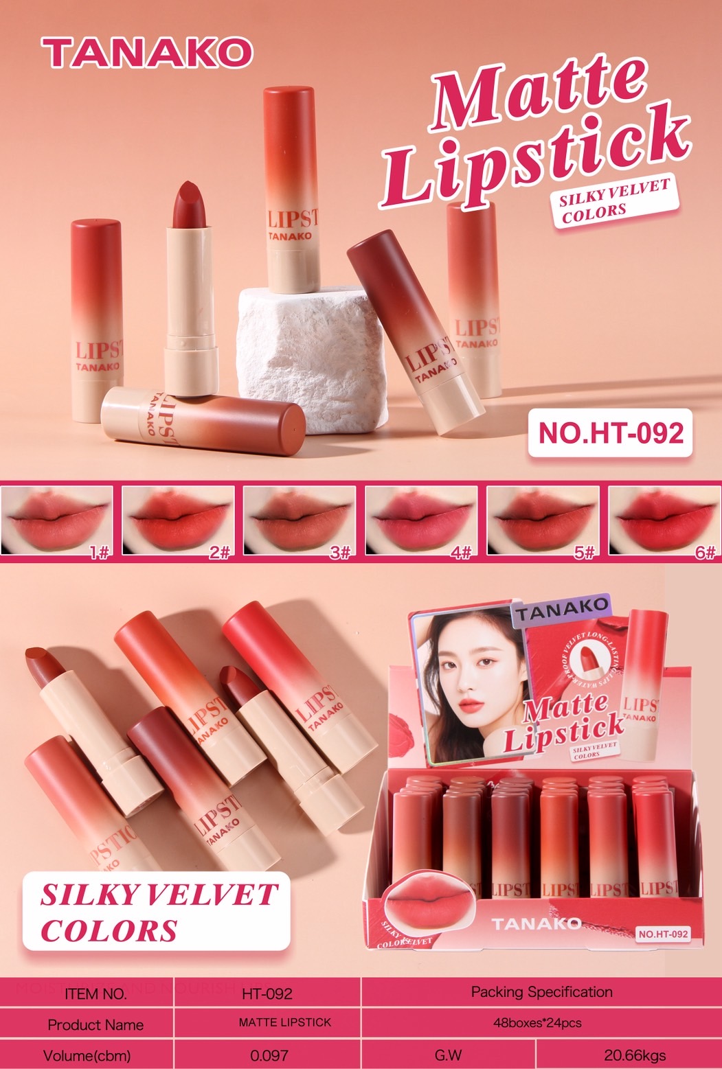 TANAKO Matte Color Lipstick ลิปสติกแมทต์ สีสวยชัด กลบสีคล้ำริมฝีปาก no ...