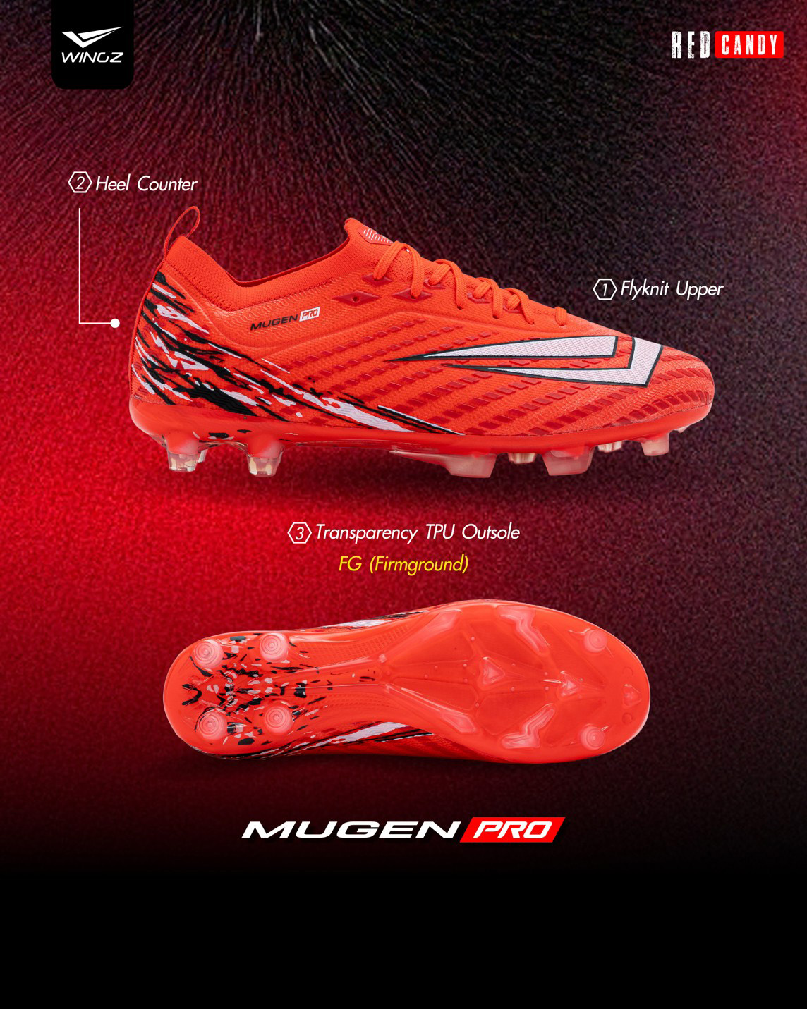 รองเท้าสตั๊ด WINGZ MUGEN Pro & PU New Collection RED CANDY รองเท้า ...