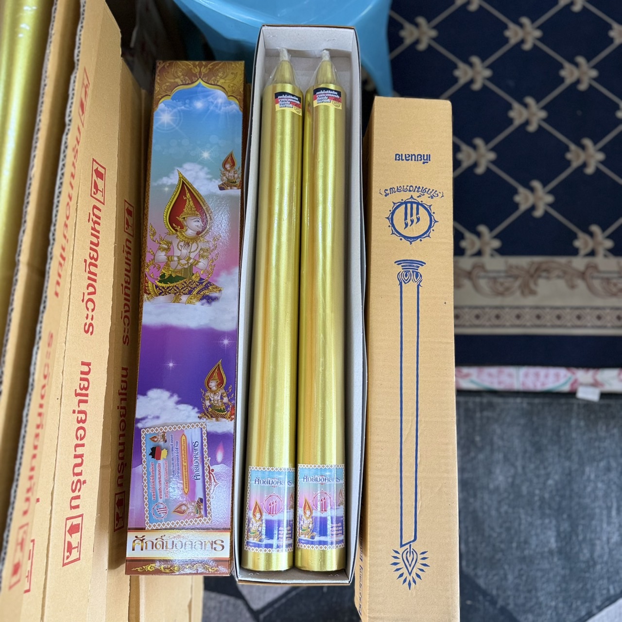 เทียนพรรษา สีทอง เทียนทอง เทียนหอม เทียนทอง เบอร์ 6×65 และ 7x80 (1 คู่ ...