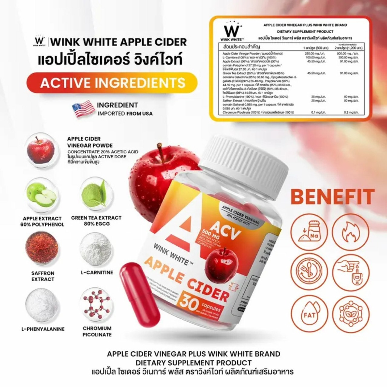 WINK WHITE APPLE CIDER VINEGAR PLUS แอปเปิ้ลไซเดอร์วิงค์ไวท์ ( 1 กระปุก ...