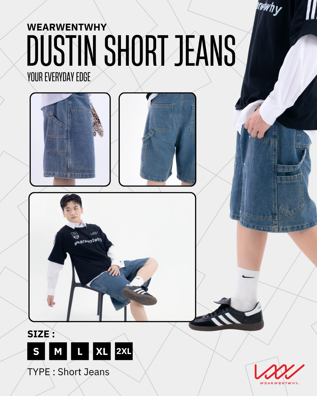 Dustin Short Jeans กางเกงยีนส์ขาสั้น แต่งหมุด สีเข้มเอว 30-38 ...