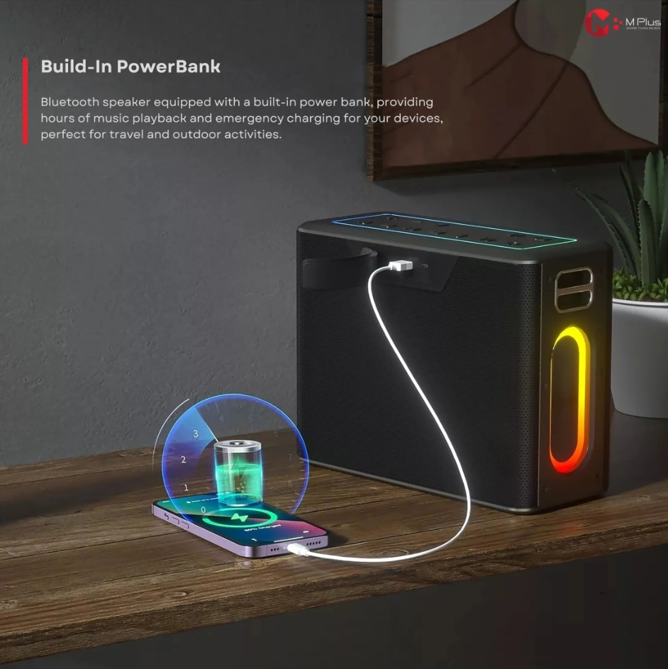 MPLUS M8 PRO ลำโพงบลูทูธ 120W ไฟ RGB ไมค์ลอย 2 ตัว แบต12000mAh กันน้ำ ...