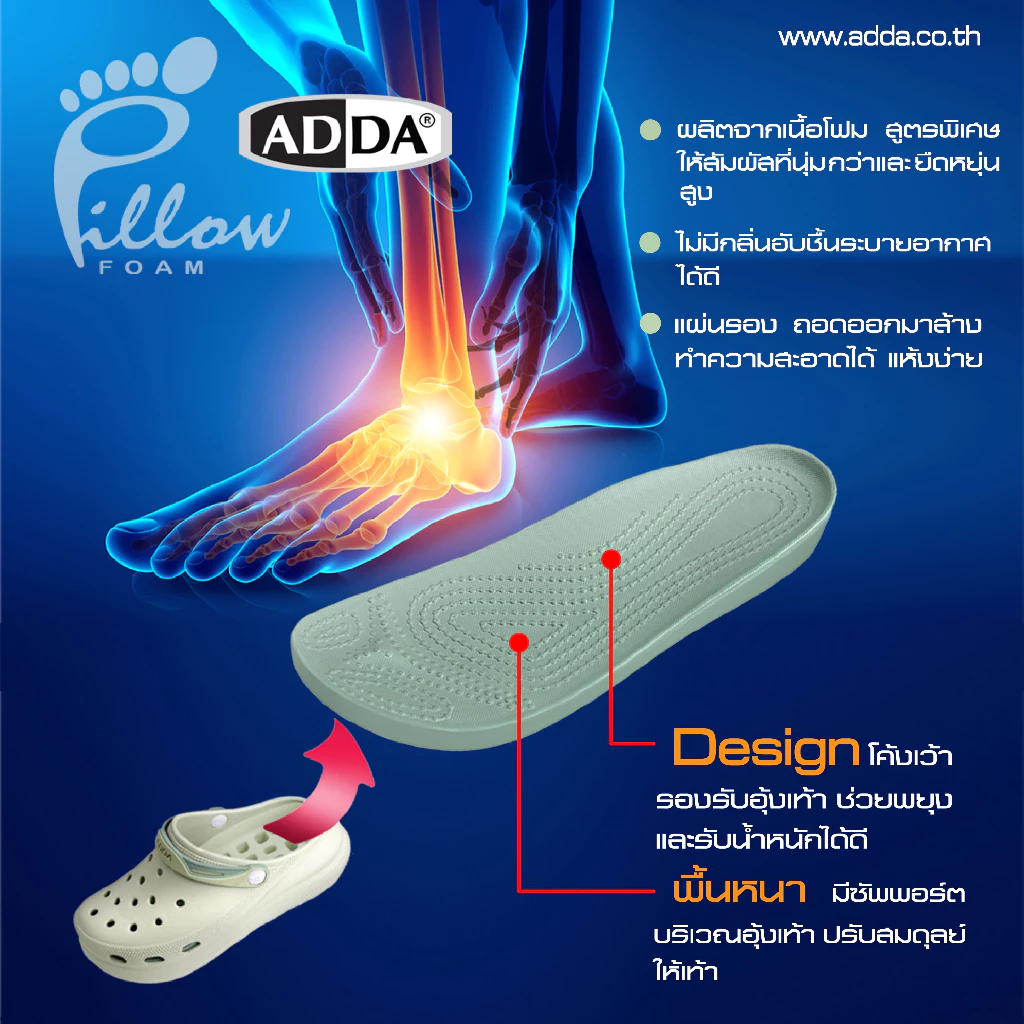 SCPPLaza รองเท้าหัวโต ADDA Pillow Foam 5PF01 พื้นหนา 6.5 ซม. เบา เด้ง ...