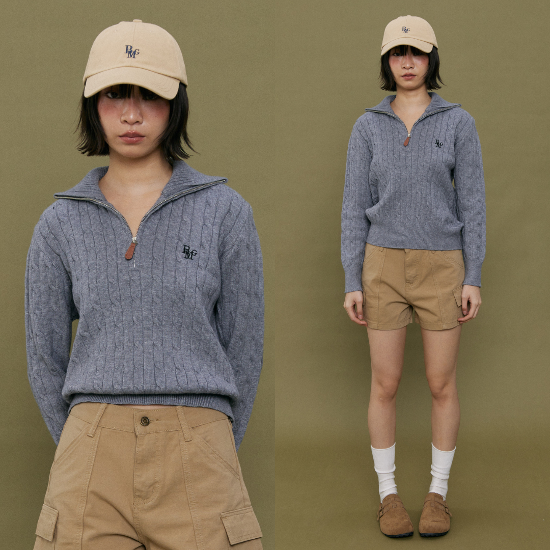 (พร้อมส่ง)Bemingtop974(S-M)-Half Zip Cable Knit – เสื้อไหมพรมคอซิปทรง ...