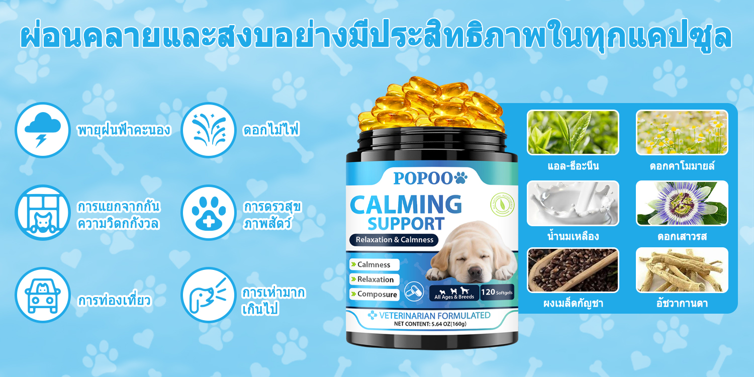 Popoo Dog Calming คลายเครียด กลัวซึม โวยวาย ก้าวร้าว ขนมสุนัข อาหาร ...