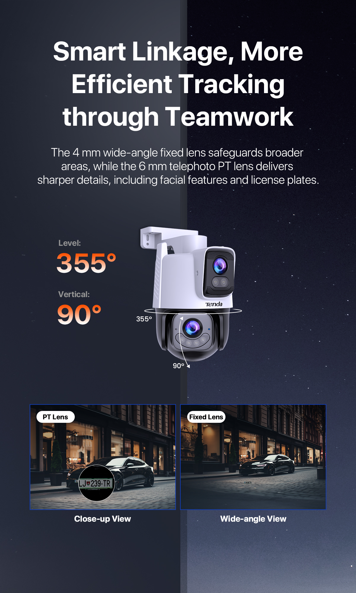 Tenda RH9 Outdoor Security เลนส์คู่ Wi-Fi Pan/Tilt CCTV Camera 6MP Color Night Vision Dual lens