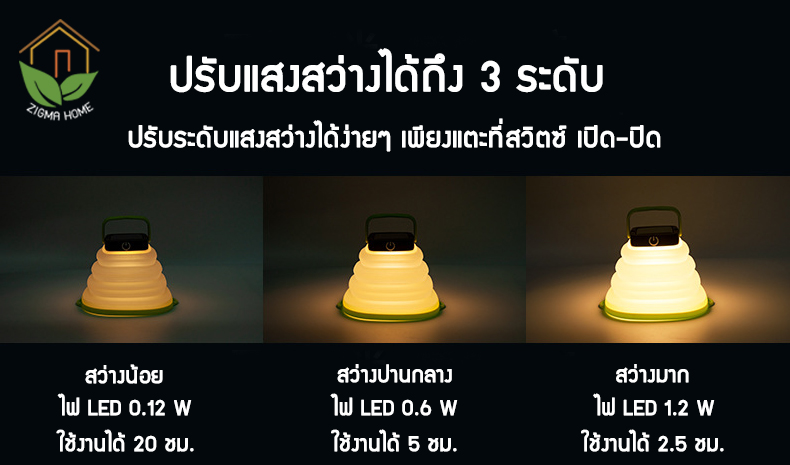 Zigma home - ไฟ LED โคมไฟแคมป์ปิ้ง ตั้งแคมป์ ชาร์จไฟบ้าน และโซล่าเซลล์ ...