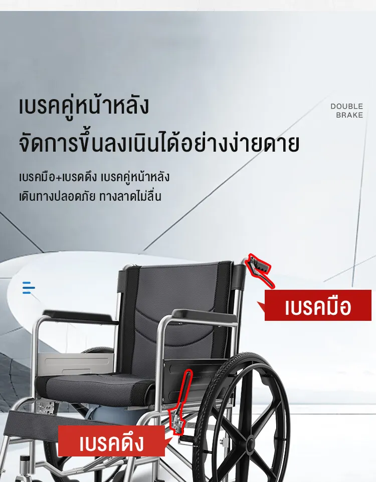 HIMIWAY รถเข็นนั่งเข็มขัดนิรภัยแบบพับสำหรับผู้สูงอายุแบบพกพาการเดินทางน้ำหนักเบาเป็นพิเศษรถเข็นเบาะคู่พร้อมห้องน้ำ