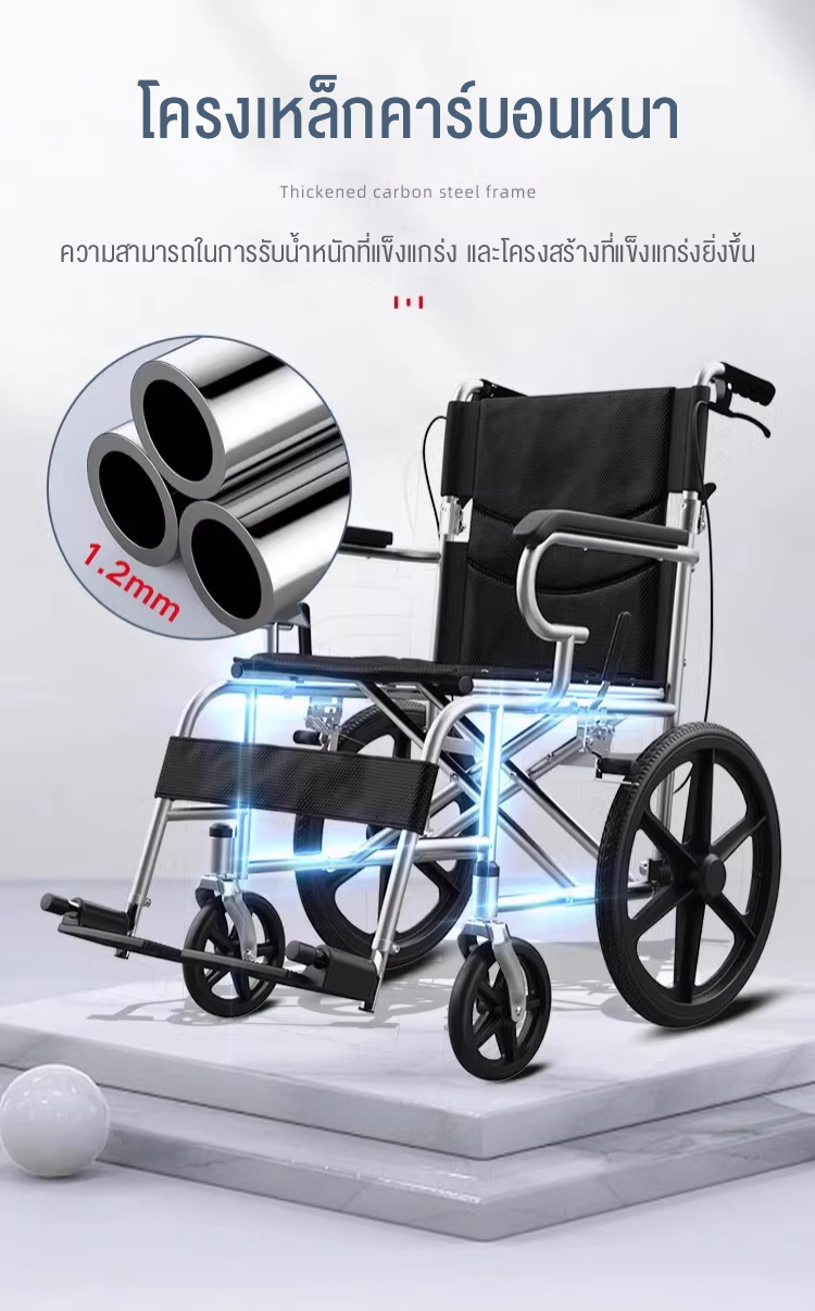 HIMIWAY รถเข็นผู้ป่วย wheelchair รถเข็นผู้ใหญ่ พับได้น้ำหนักเบาท่อเหล็กหนาสกู๊ตเตอร์ผู้สูงอายุรถเข็นแบบพกพา รถเข็นผู้ป่วยพับได้