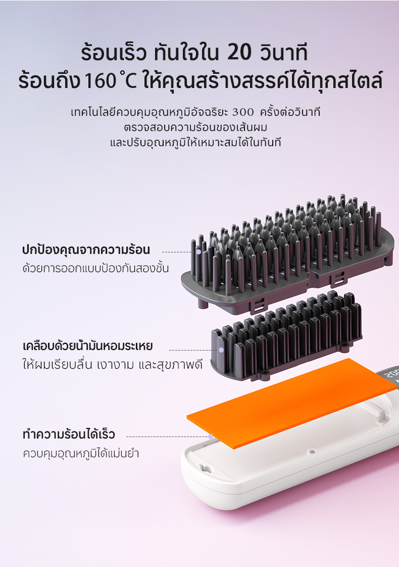 Yoole Y101 Hair Straightening Brush ยูเลอร์ หวีไฟฟ้าไร้สาย แปรงยืดผมไฟฟ้า พกพาสะดวก มีไอออนบำรุงเส้นผม