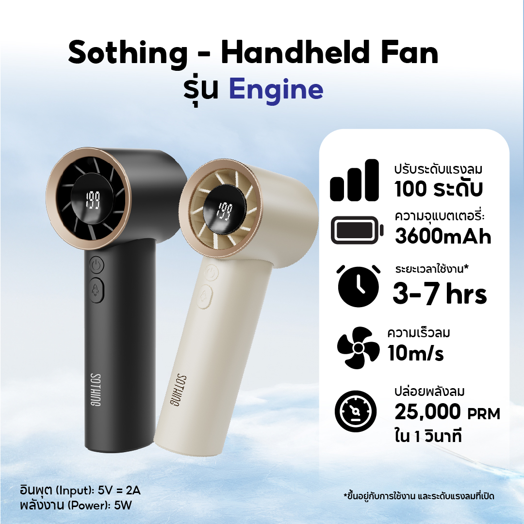Artex home - New Sothing Hanheld Fan Engine พัดลมพกพา แบตเตอรี่3600mAh ...