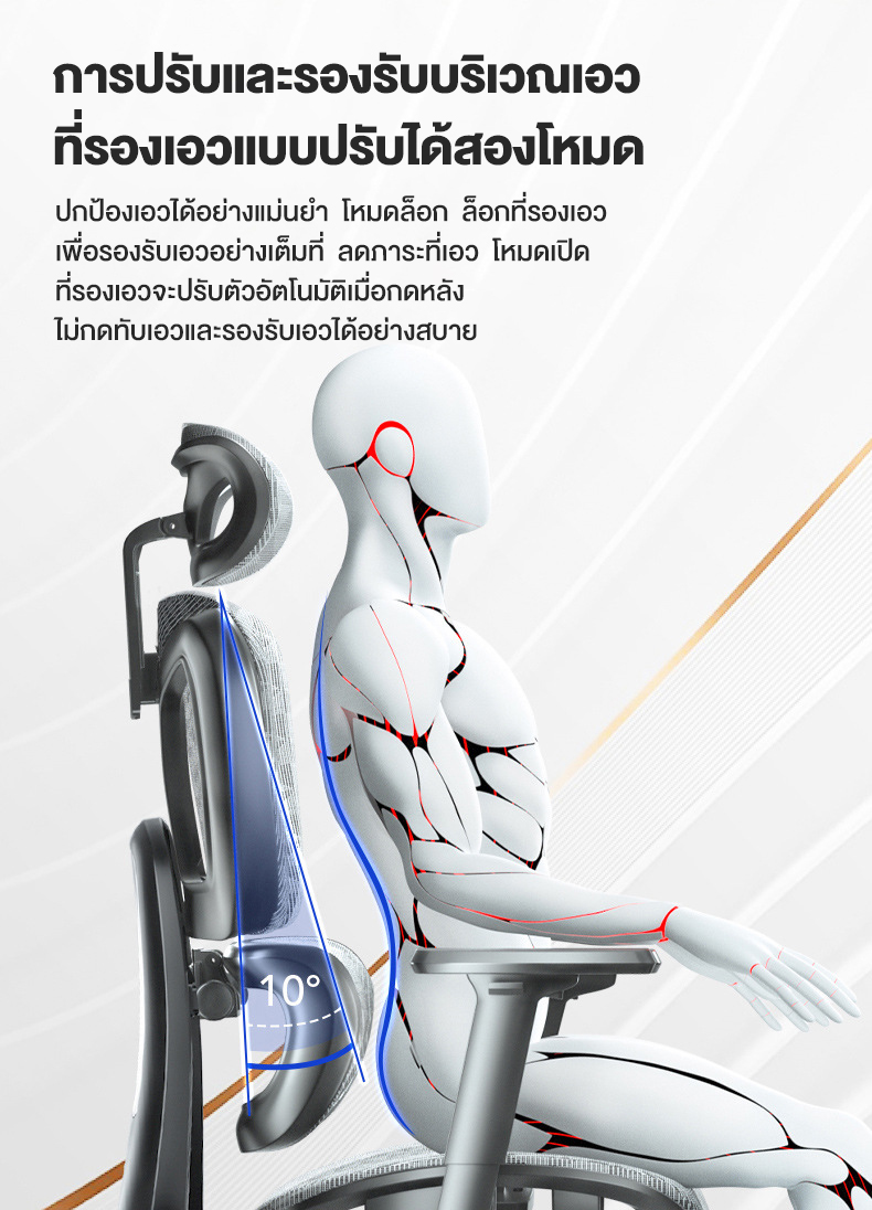 Kris E01 เก้าอี้เพื่อสุขภาพ ดีไซน์ตามหลักสรีรศาสตร์ เก้าอี้สีเทา ระบายอากาศดีเยี่ยม เก้าอี้นั่งทำงาน Ergonomic