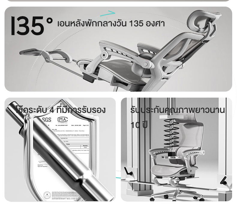 Kris R01 เก้าอี้ทำงานเพื่อสุขภาพ Ergonomic เก้าอี้สีเทา เก้าอี้ที่เหมาะกับสรีระ ออกแบบตามหลักสรีรศาสตร์ ฟังก์ชั่นมากมาย