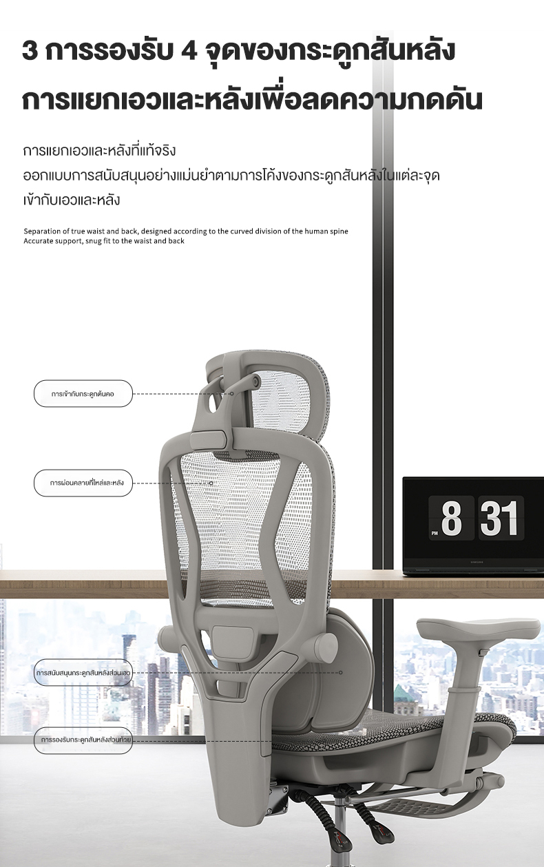Kris R01 เก้าอี้ทำงานเพื่อสุขภาพ Ergonomic เก้าอี้สีเทา เก้าอี้ที่เหมาะกับสรีระ ออกแบบตามหลักสรีรศาสตร์ ฟังก์ชั่นมากมาย