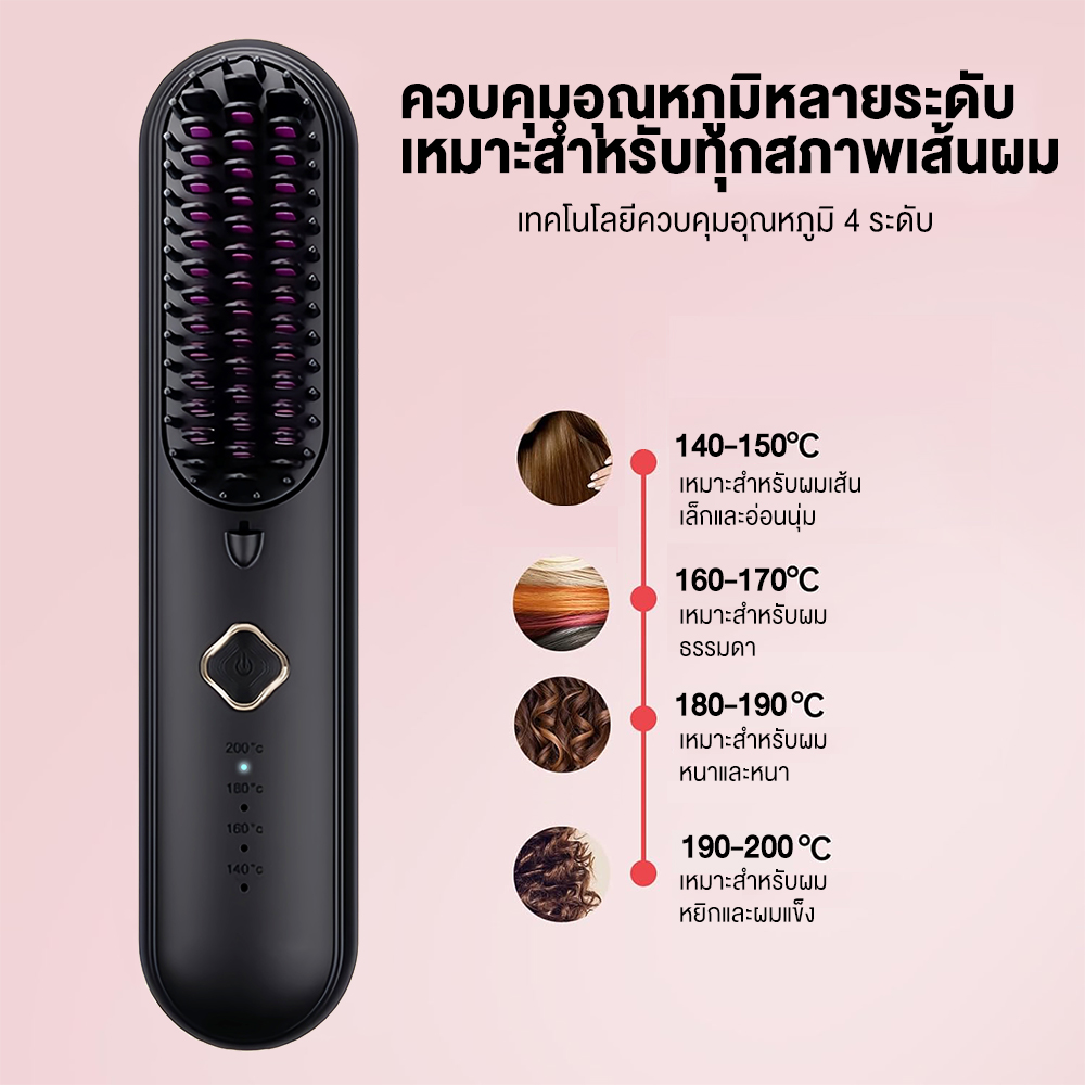 Yotex หวียืดผมไร้สาย หวีผมตรงไฟฟ้า 4000 mAh ร้อนเร็วภายใน 10 วินาที มีไอออนเคราตินบำรุงผม แบบไร้สายหวีไฟฟ้า