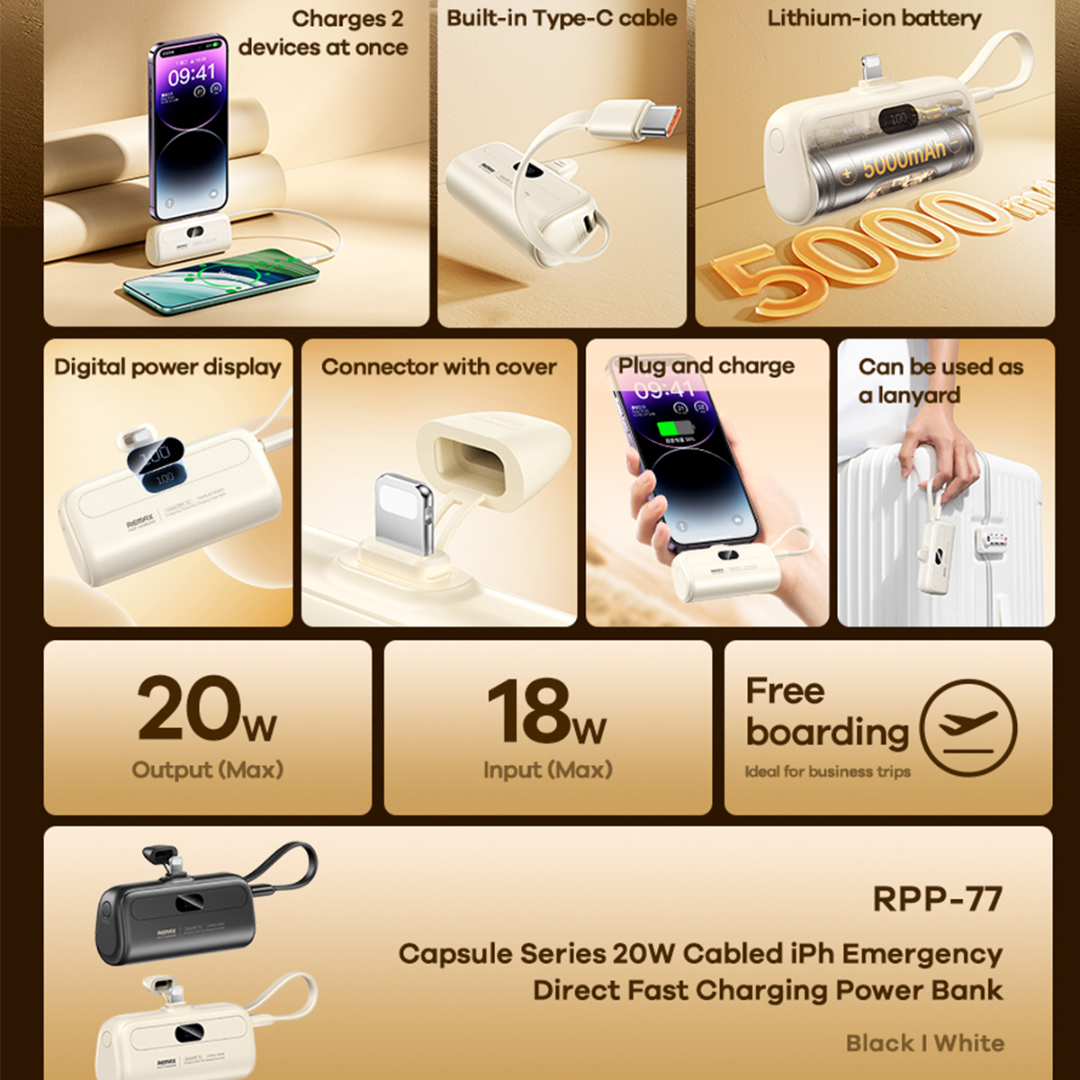 [ CCC ] Remax Mini PowerBank พาวเวอร์แบงค์ 20W ชาร์จเร็ว 5000mAh (IPH ...