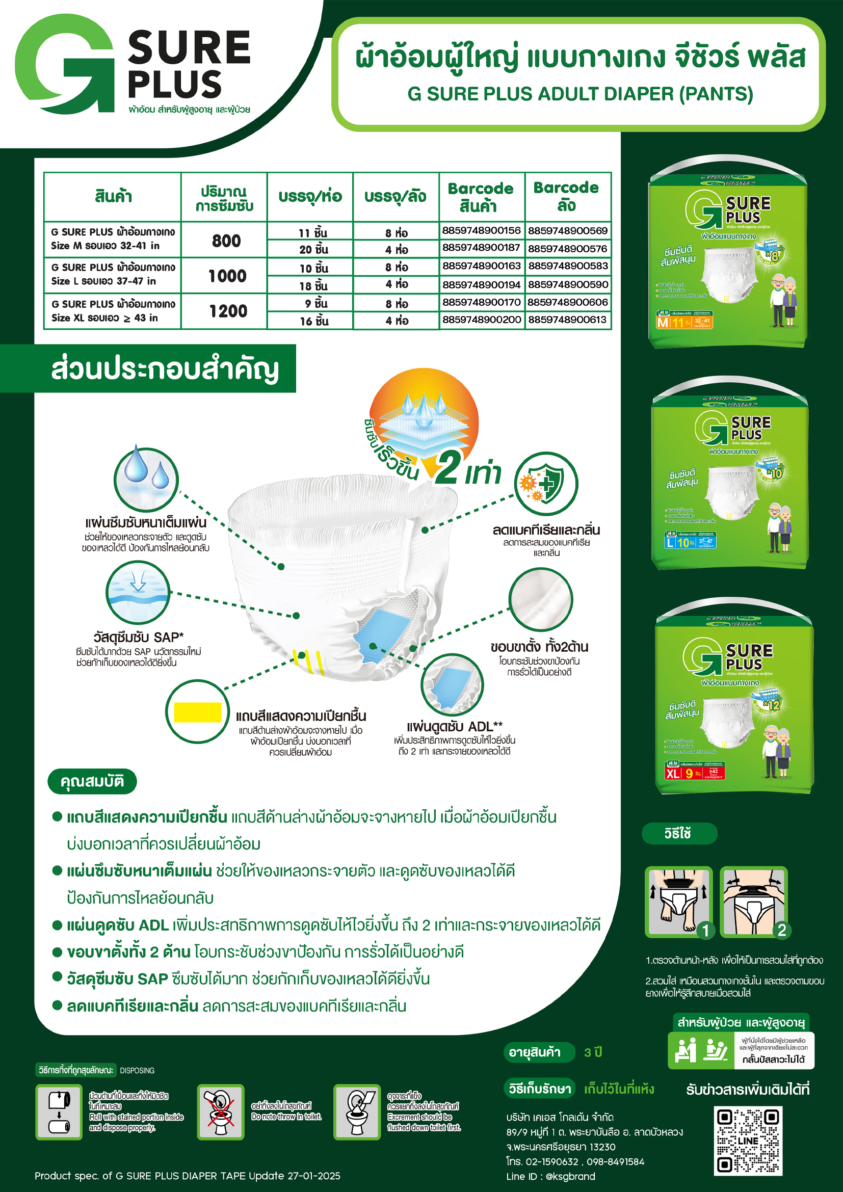 [KSG Official] G Sure Plus จีชัวร์พลัส ผ้าอ้อมผู้ใหญ่ กางเกงผ้าอ้อม ซึม ...