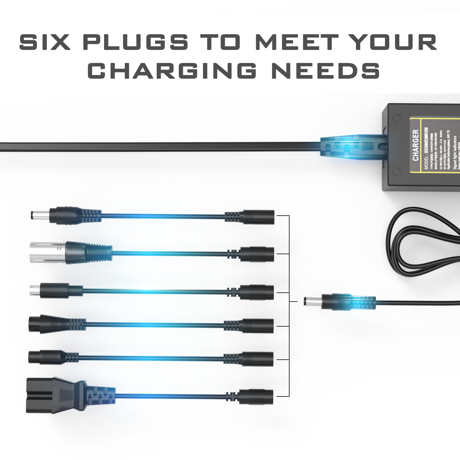54.6V 2A Fast Charger For 48V Lithium Batteries - 6 Plug Adapters For Jetson, Gotrax, Razor E-Scooters