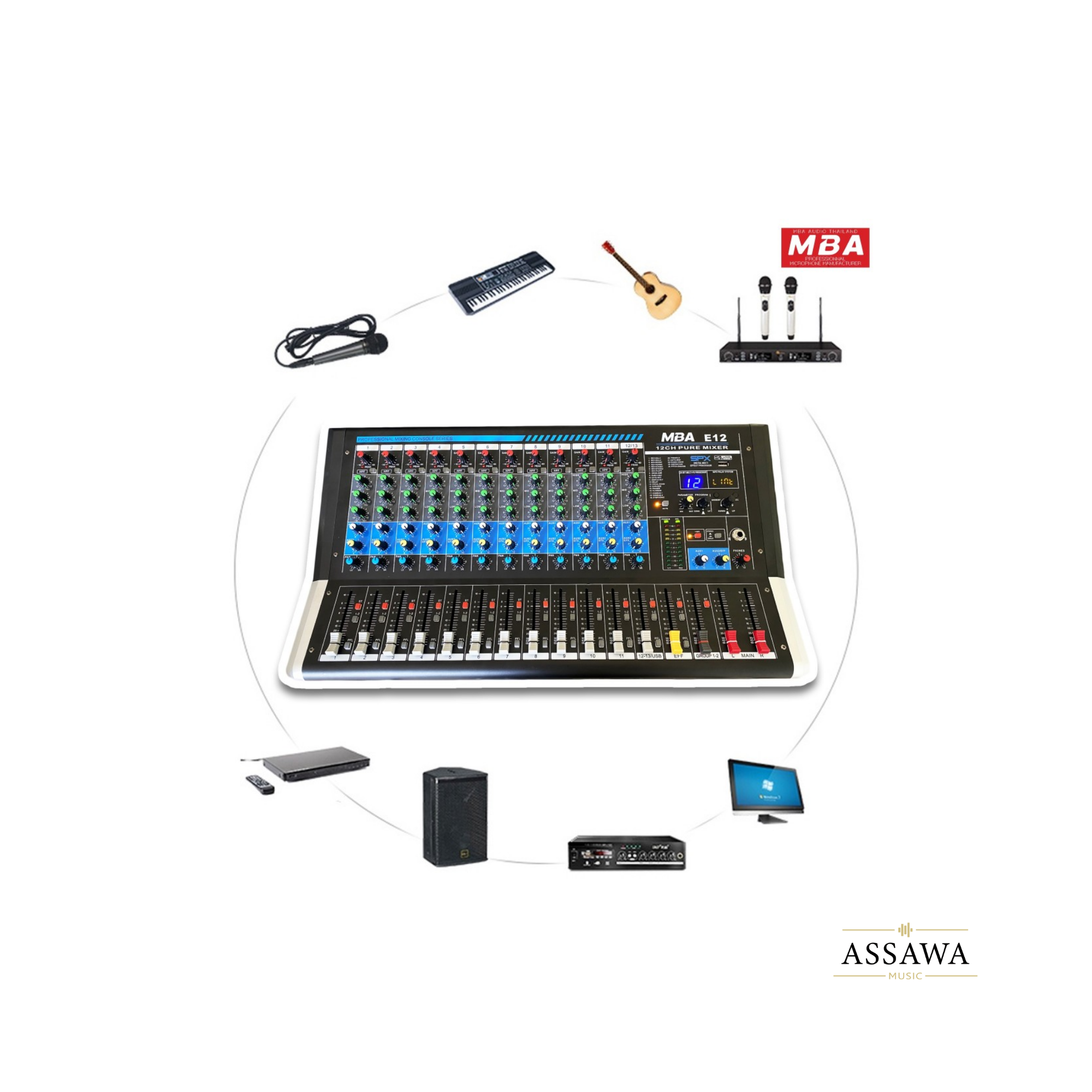 MBA มิกเซอร์ 12ช่อง MBA รุ่น E12 เอฟเฟกต์แท้ มีบลูทูธ/USB ปรับแต่งเสียง ...