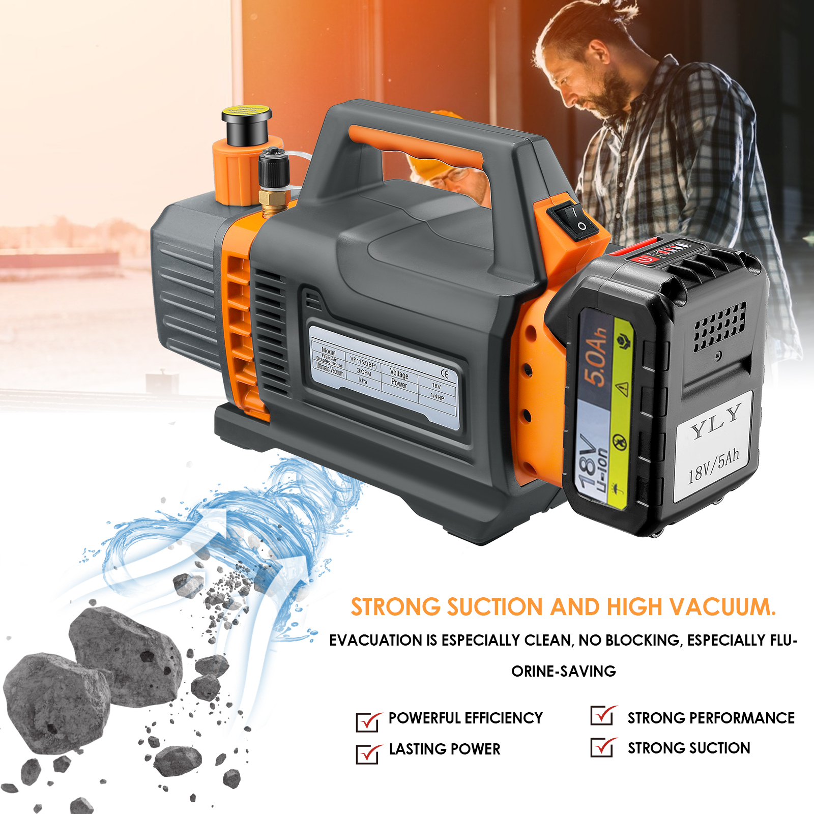 LOCAL 3CFM, 1/4HP DC Single-stage Rotary Vane Vacuum Pump, Wireless ...