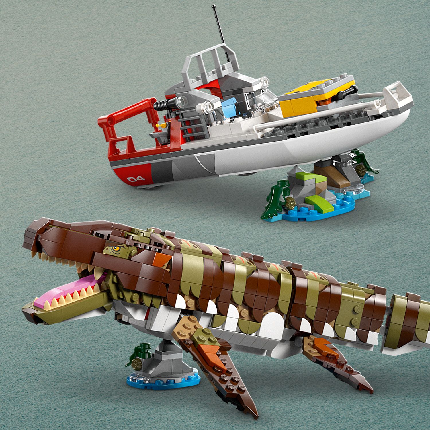 LEGO Jurassic World 76974 Brick-Built Mosasaurus Boat Mission (858pcs ...