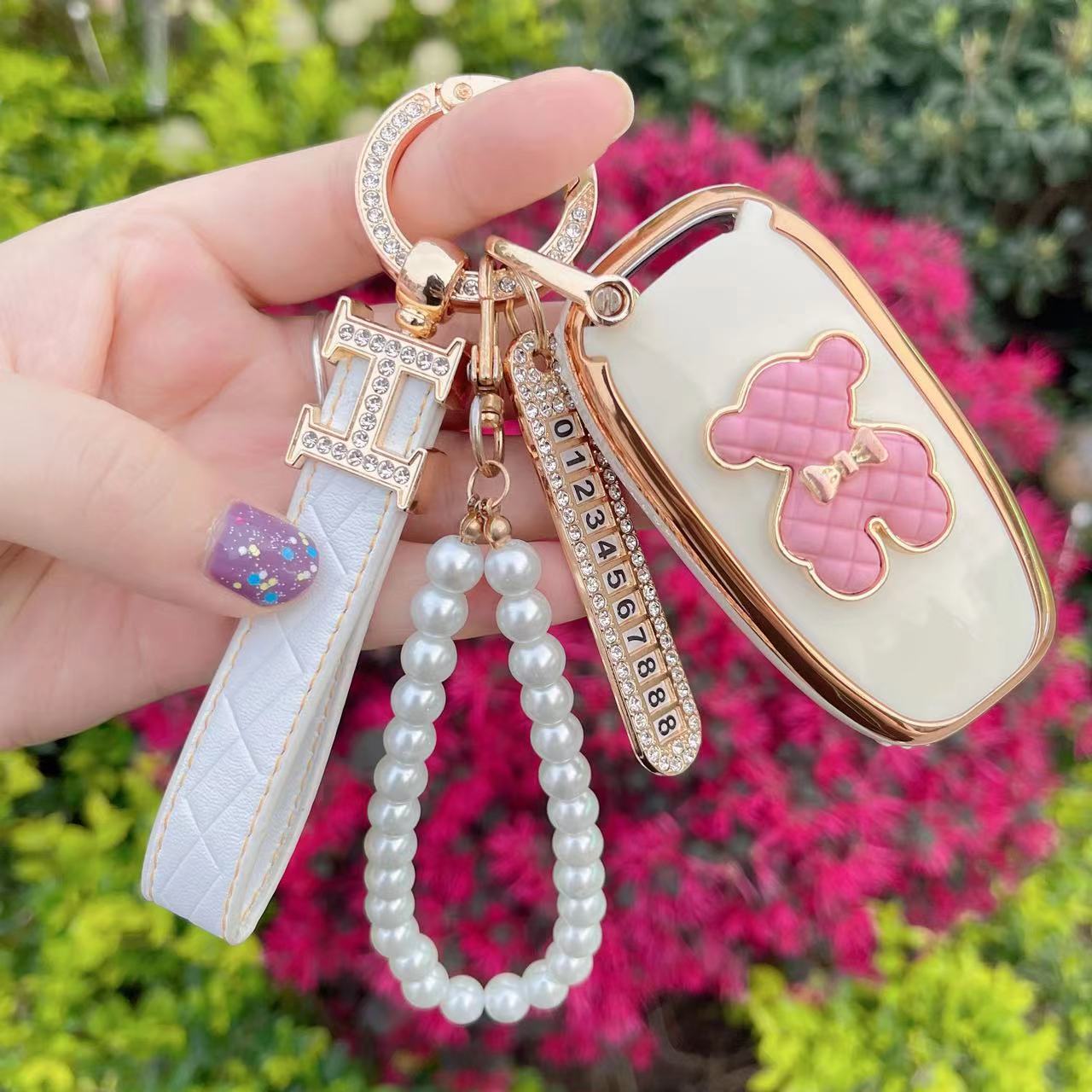 พวงกุญแจรถเครื่องหนัง bling, d-ring anti-lost และ 2 key ring key key ...