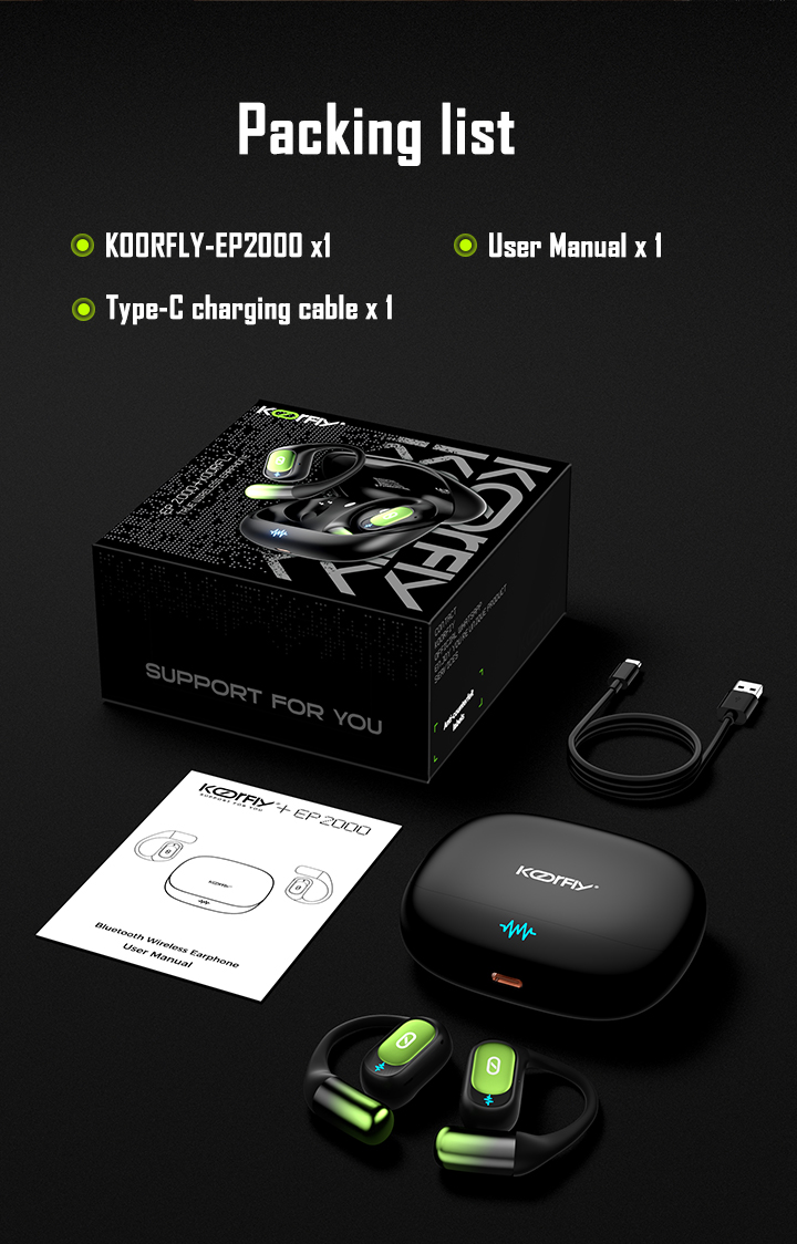 Koorfly EP2000 หูฟังบลูทูธ ลดเสียงรบกวน กันน้ำ IPX5 เสียงคристаัล ระบบ ...