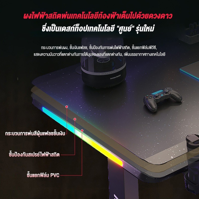 CREATIVE Electric Smart Desk โต๊ะทํางานปรับระดับไฟฟ้า โต๊ะเกมมิ่งปรับระดับไฟฟ้า สีดำ ผิวคาร์บอนไฟเบอร์ โต๊ะไฟฟ้า โต๊ะคอม โต๊ะทํางาน โต๊ะไฟฟ้า แสง RGB การปรับความสูง Gaming Table โต๊ะเกมมิ่งปรับระดับได้ สินค้าเป็นที่นิยม ราคาประหยัด ต้องมี