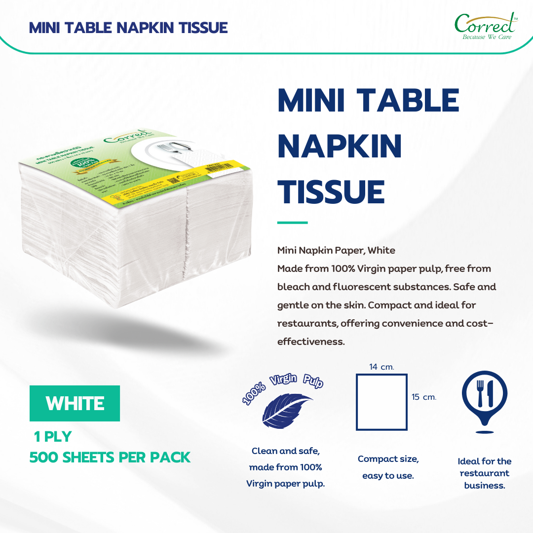 Correct กระดาษเช็ดปาก Mini Napkin สีขาว บรรจุ 500 แผ่น/ห่อ x 36 ห่อ ...