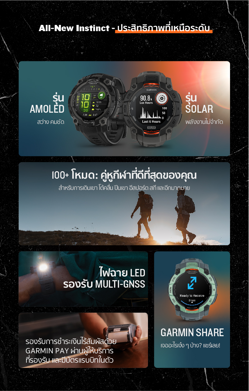 Garmin Instinct 3 นาฬิกาสมาร์ทวอทช์ระบบ GPS รับประกันศูนย์ไทย 2 ปี