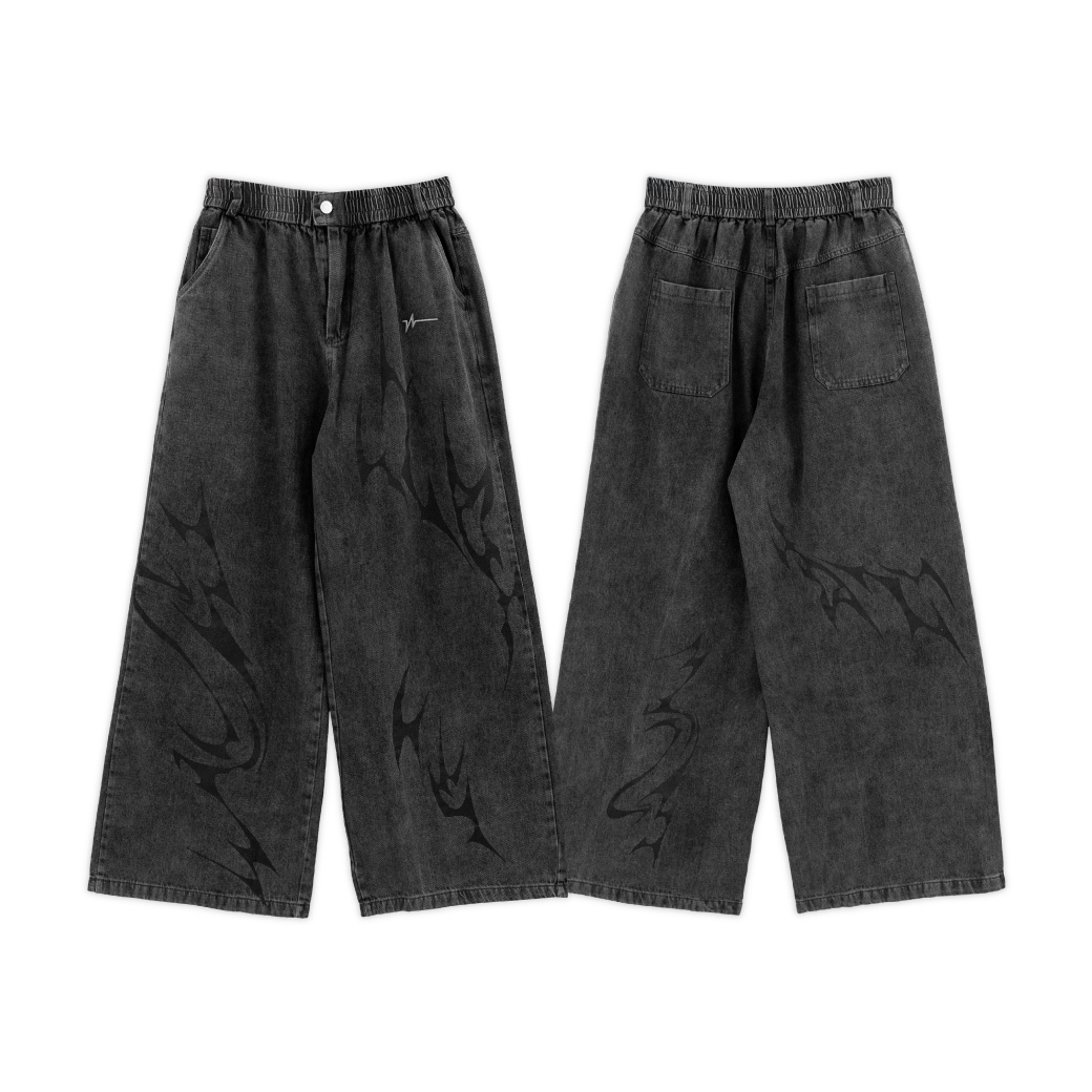 URTHE - กางเกง ขายาว Col. DARKWAVE รุ่น DW TROUSERS สีดำอ่อน สีดำเข้ม