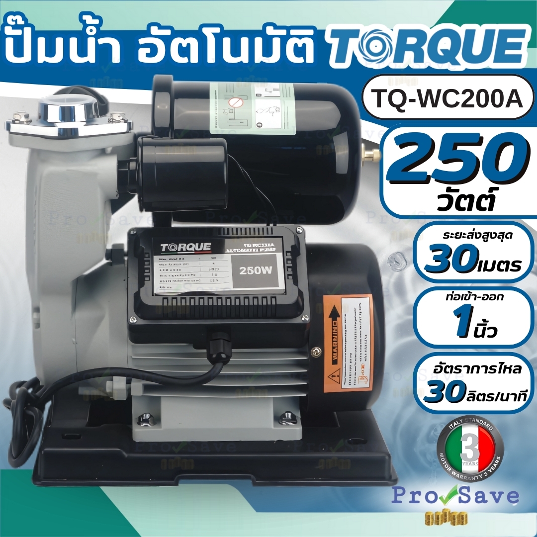 TORQUE ปั๊มน้ำออโต้ กำลัง 250W ขนาดท่อ 1 นิ้ว ระยะส่งสูงสุด 30 เมตร ...