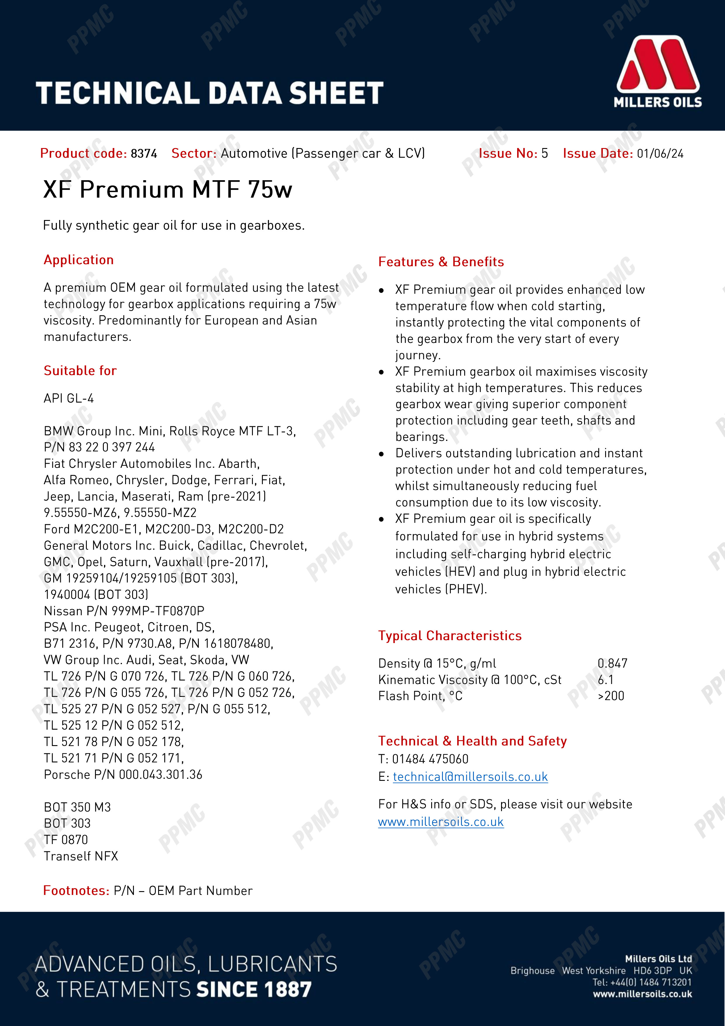 Millers Oils XF Premium MTF 75W Fully Synthetic น้ำมันเกียร์ธรรมดา ...