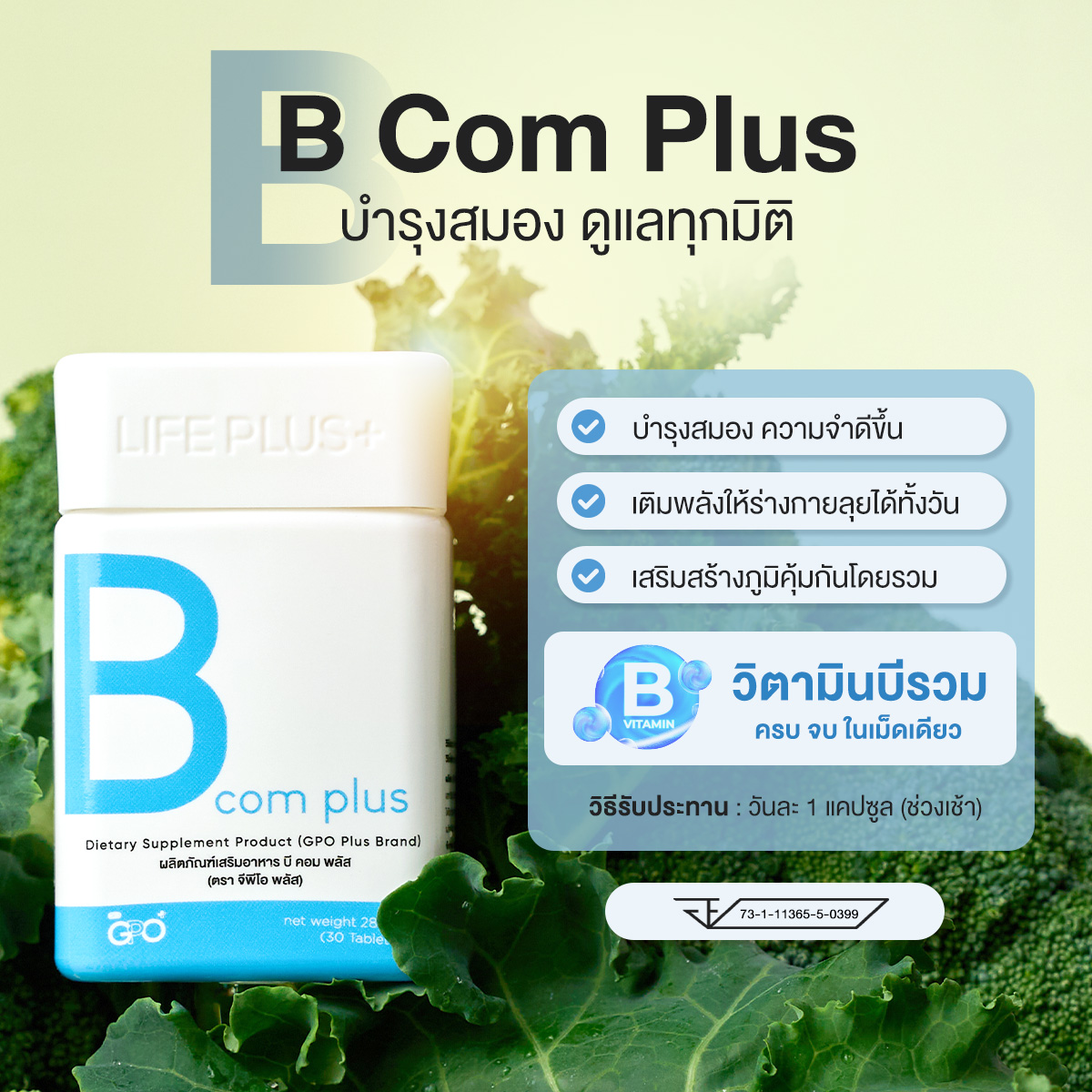 GPO PLUS B COM PLUS วิตามินบีรวม จากองค์การเภสัชฯ บำรุงสมอง ลดเครียด⚡ลด ...