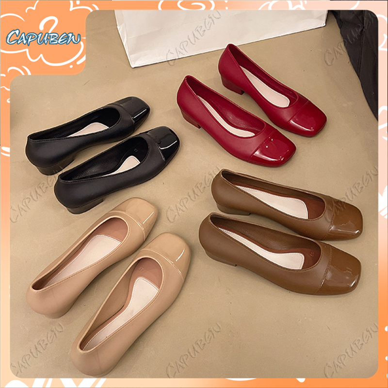 CAPUBEW รองเท้ายาง หัวกลมเรียบง่าย หนังสว่าง รองเท้าแตะแฟชั่นสตรี พื้น ...