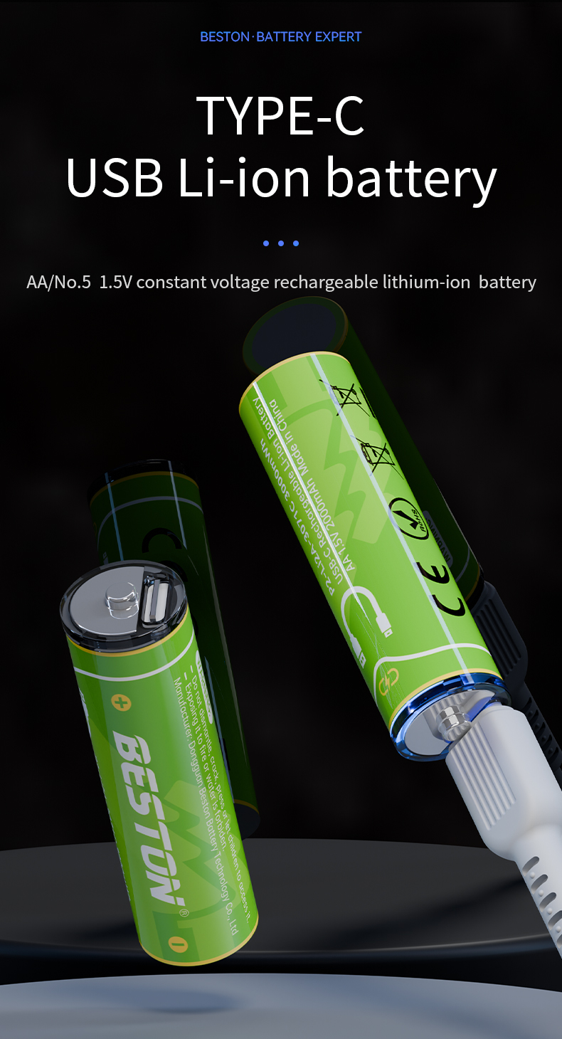 ถ่านชาร์จ Beston USB Battery Type-C ชาร์จเร็ว ถ่าน AA 3000mWh 1.5V Li ...