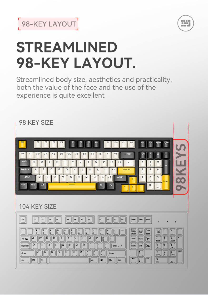 K98 RGB คีย์บอร์ดไทย mechanical keyboard 98 คีย์ Wired สำหรับการเล่นเกม ...