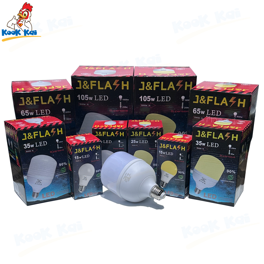 J&Flash หลอดไฟ LED 12W 15W 18W 25W 35W 45W 65W 105W แสงขาว/เหลือง มอก. ...