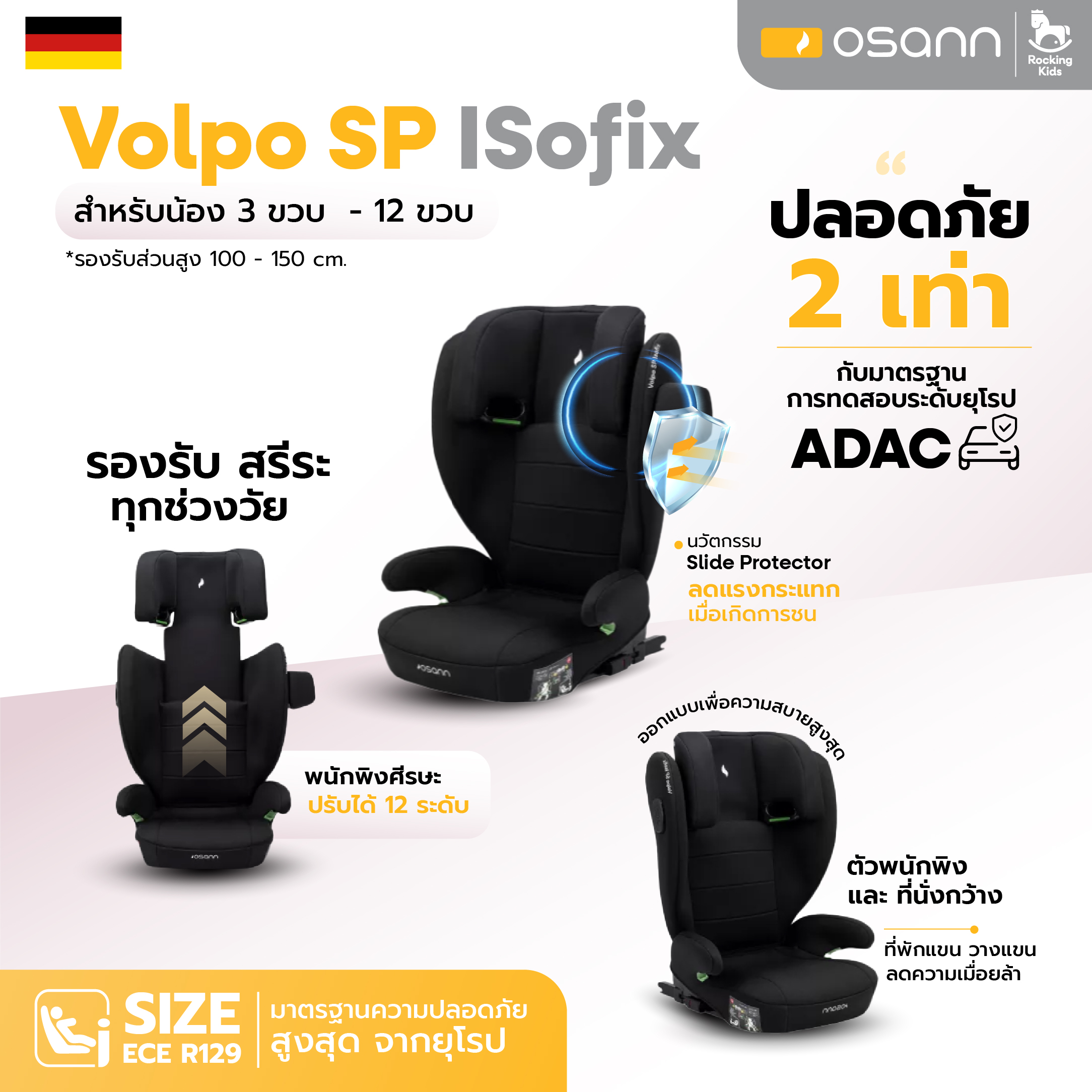 คาร์ซีทเด็กโต Osann รุ่น Volpo SP ISOFIX ปลอดภัย 2 เท่า สำหรับน้อง 3 ...