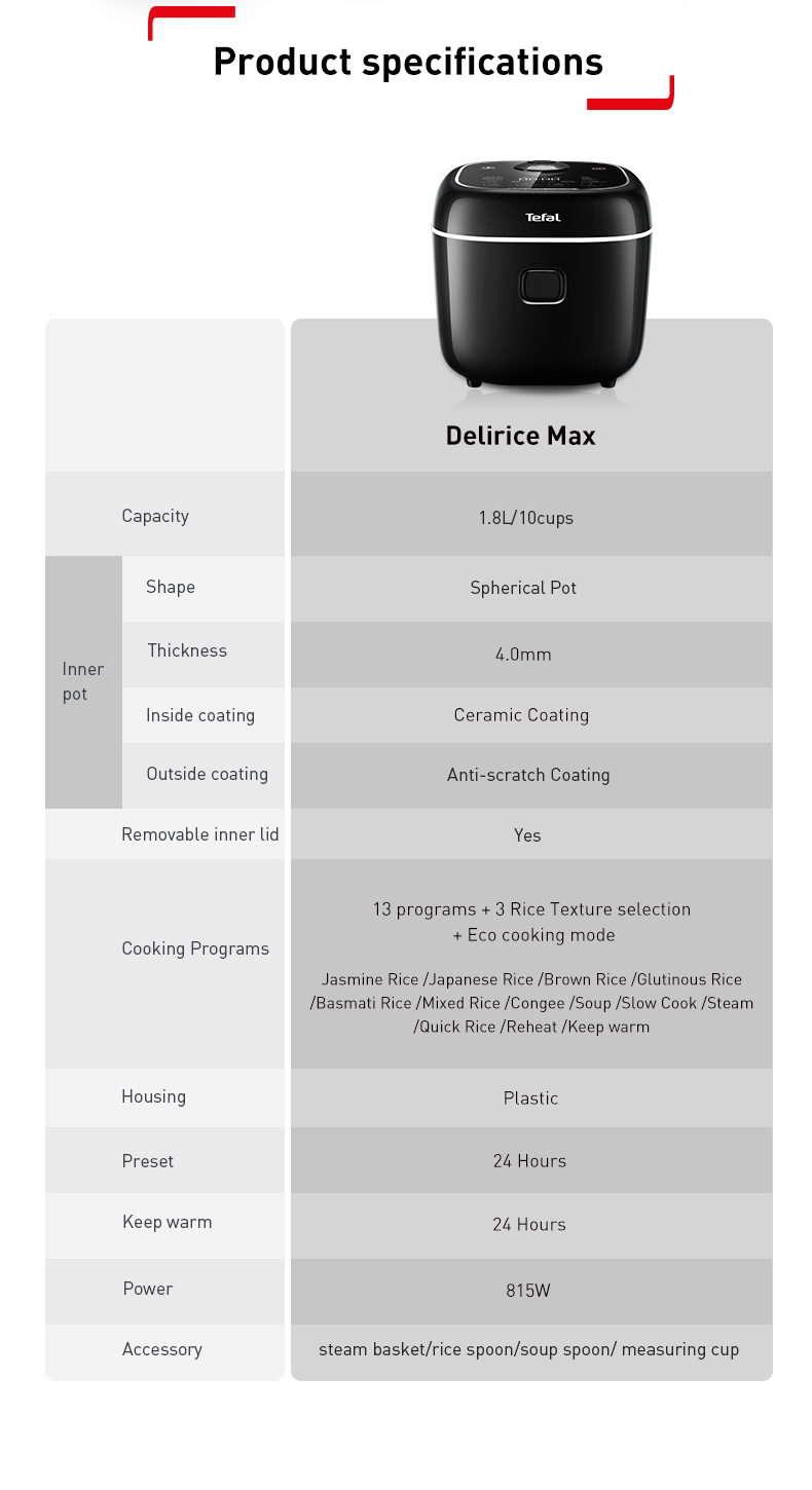 TEFAL DELIRICE MAX 1.8L RICE COOKER หม้อหุงข้าว ขนาด 1.8 ลิตร รุ่น ...