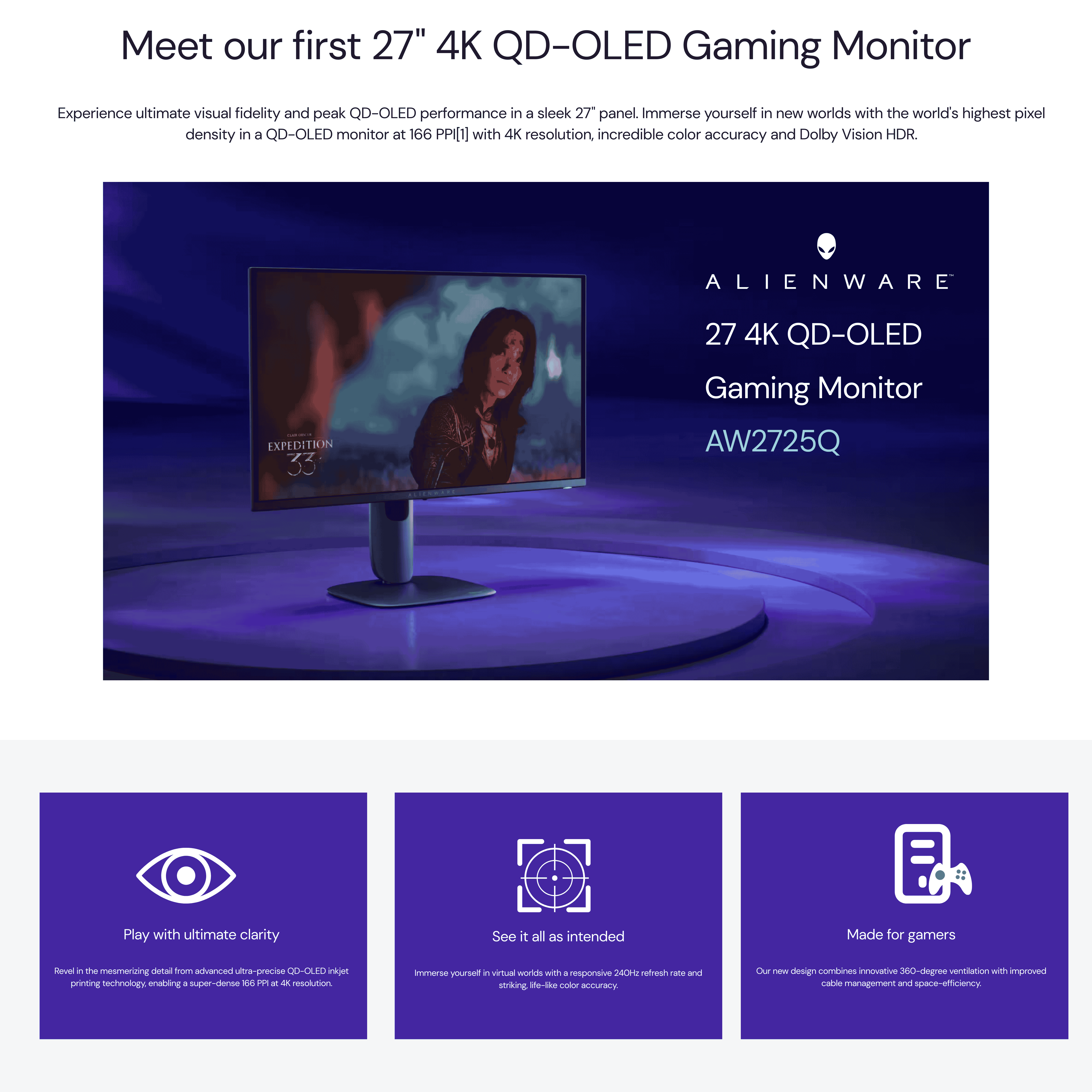 Alienware AW2725Q 27 4K QD-OLED Gaming Monitor เดลล์ จอมอนิเตอร์ 27 ...