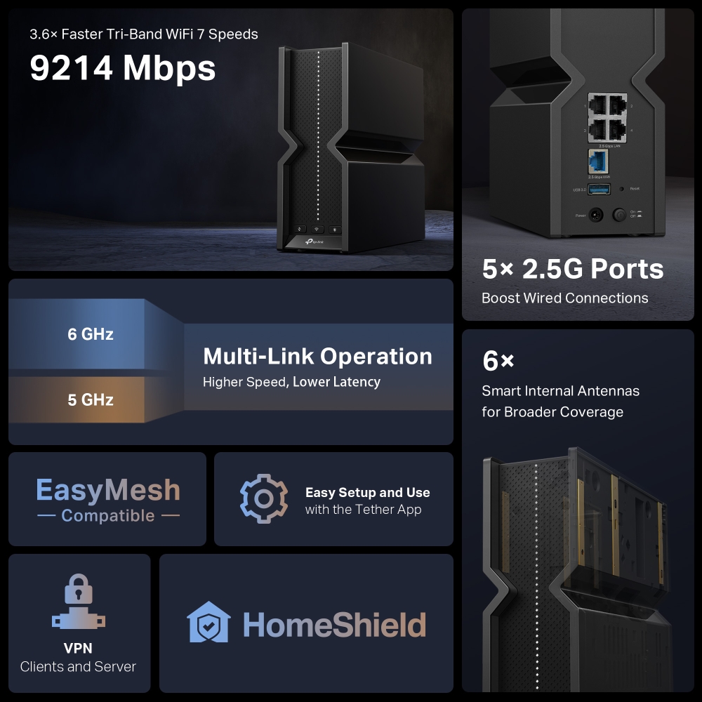 ส่งใน1ชม. TP-LINK Archer BE550 BE9300 Tri-Band Wi-Fi 7 Router สตรีมมิ่ง ...
