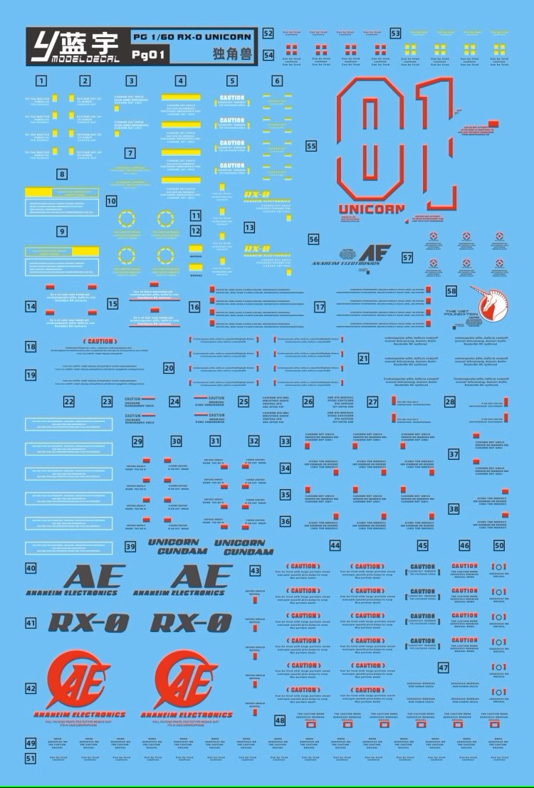 ดีคอลน้ำ [LANYU] PG 01 PG 1/60 RX-O UNICORN GUNDAM WATER SLIDE DECAL ...