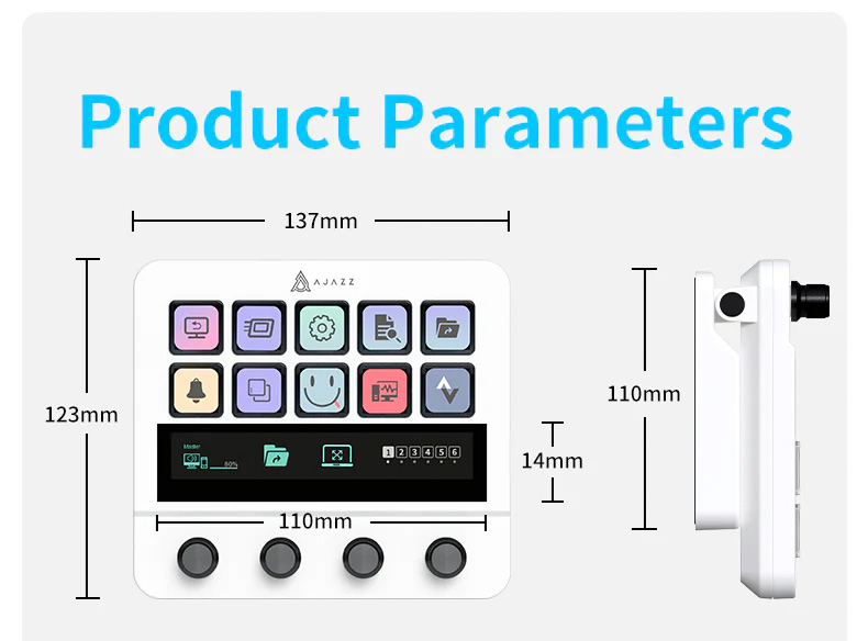 อุปกรณ์เสริมเดสก์ท็อป Ajazz AKP05 Desktop Helper with 10Key+4 Knob+LCD ...