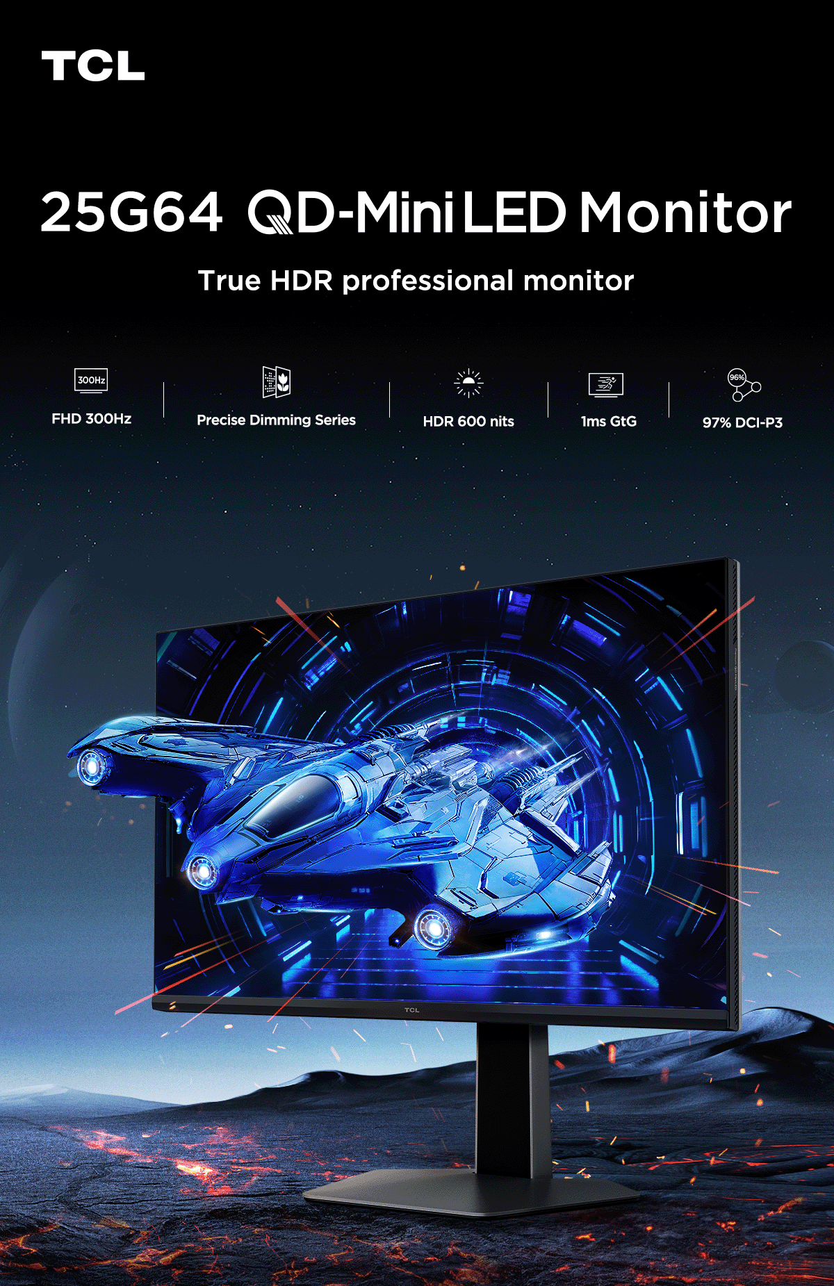 TCL QD-MiniLED Gaming Monitor 25 นิ้ว รุ่น 25G64 FHD 300 Hz, 1ms (GTG ...