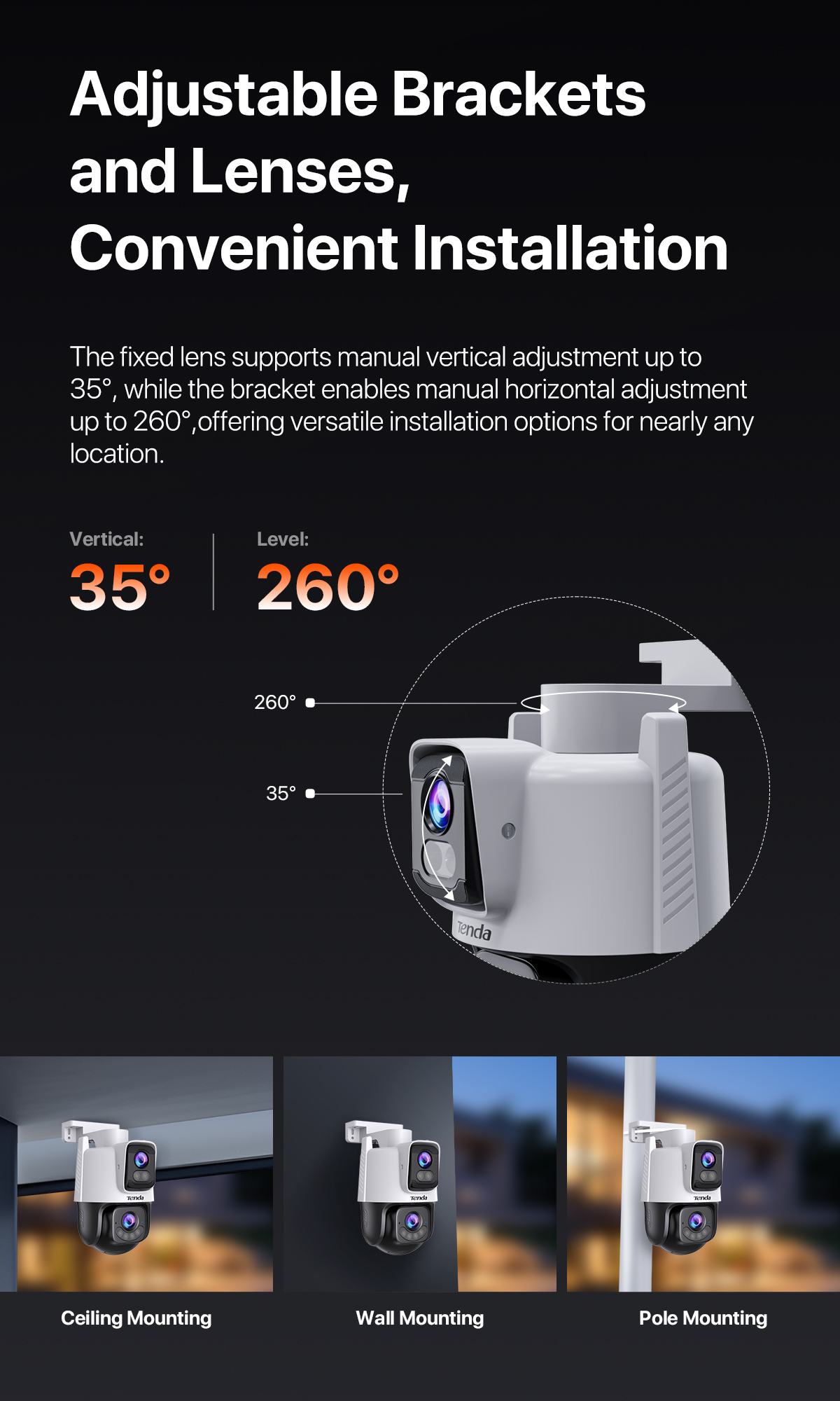Tenda RH9 Outdoor Security เลนส์คู่ Wi-Fi Pan/Tilt CCTV Camera 6MP Color Night Vision Dual lens