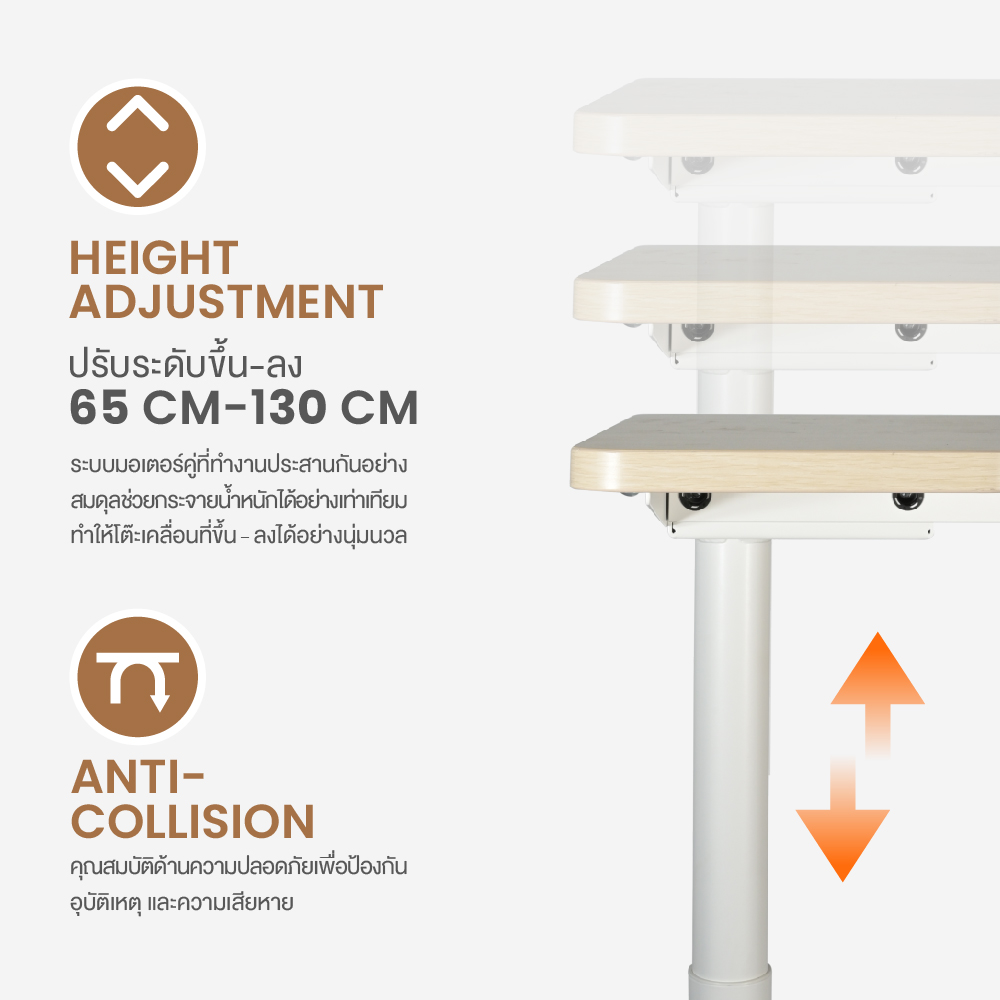 ErgoTrend Elevio โต๊ะไฟฟ้าปรับระดับมอเตอร์คู่ 3stage 65-130 cm ท๊อปโค้งรับสรีระ รับประกัน 5 ปี