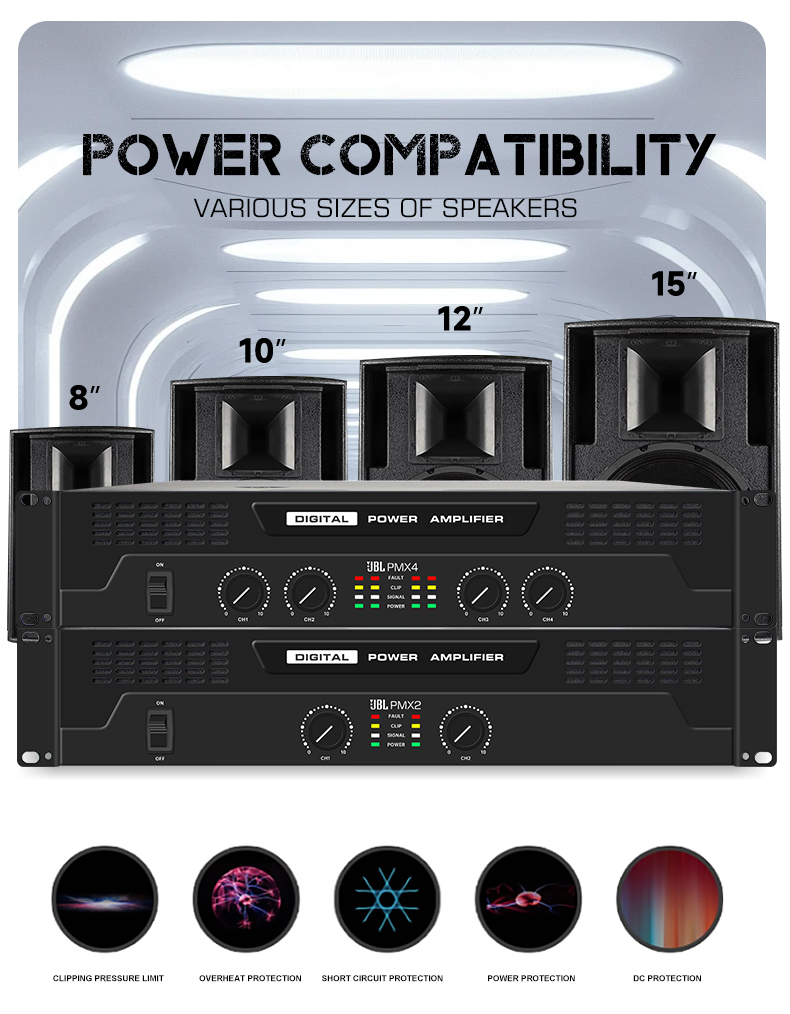 JBL PMX2 PMX4 เพาเวอร์แอมป์ระดับมืออาชีพ, การปรับระดับเสียงอิสระ 2/4 ...