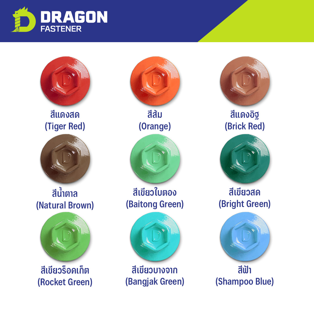 Dragon Fastener สกรูยิงเมทัลชีท Class3 (หัวสี2)(100ตัว) ปลายสว่านพร้อม ...